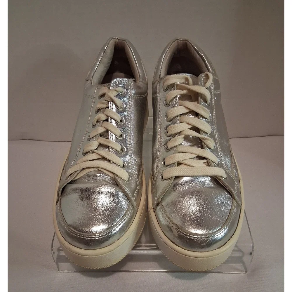 Free People US 7 EU 38 Silver Metallic Platform Leather Sneakers Shoes Women's